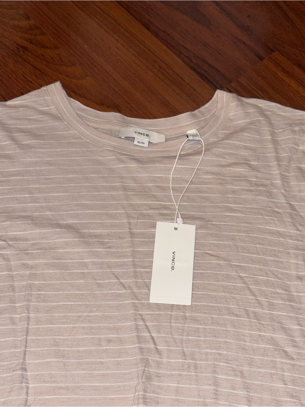 NWT Vince Crewneck T Shirt Short Sleeve Thin Soft Tan Beige White Stripes XL